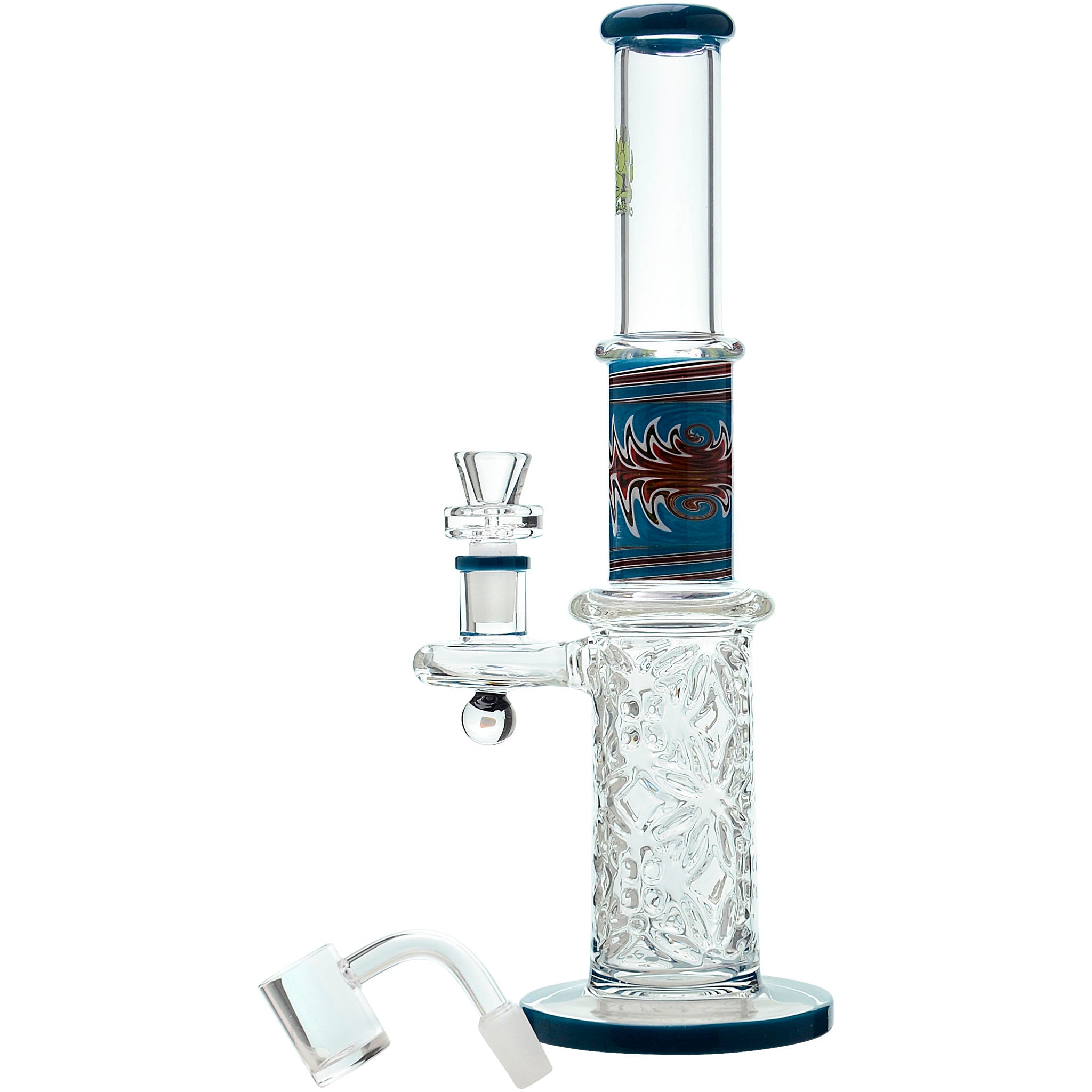 Wigwag Wall Perc Glass Bong Glass Water Pipe with Encased Opal